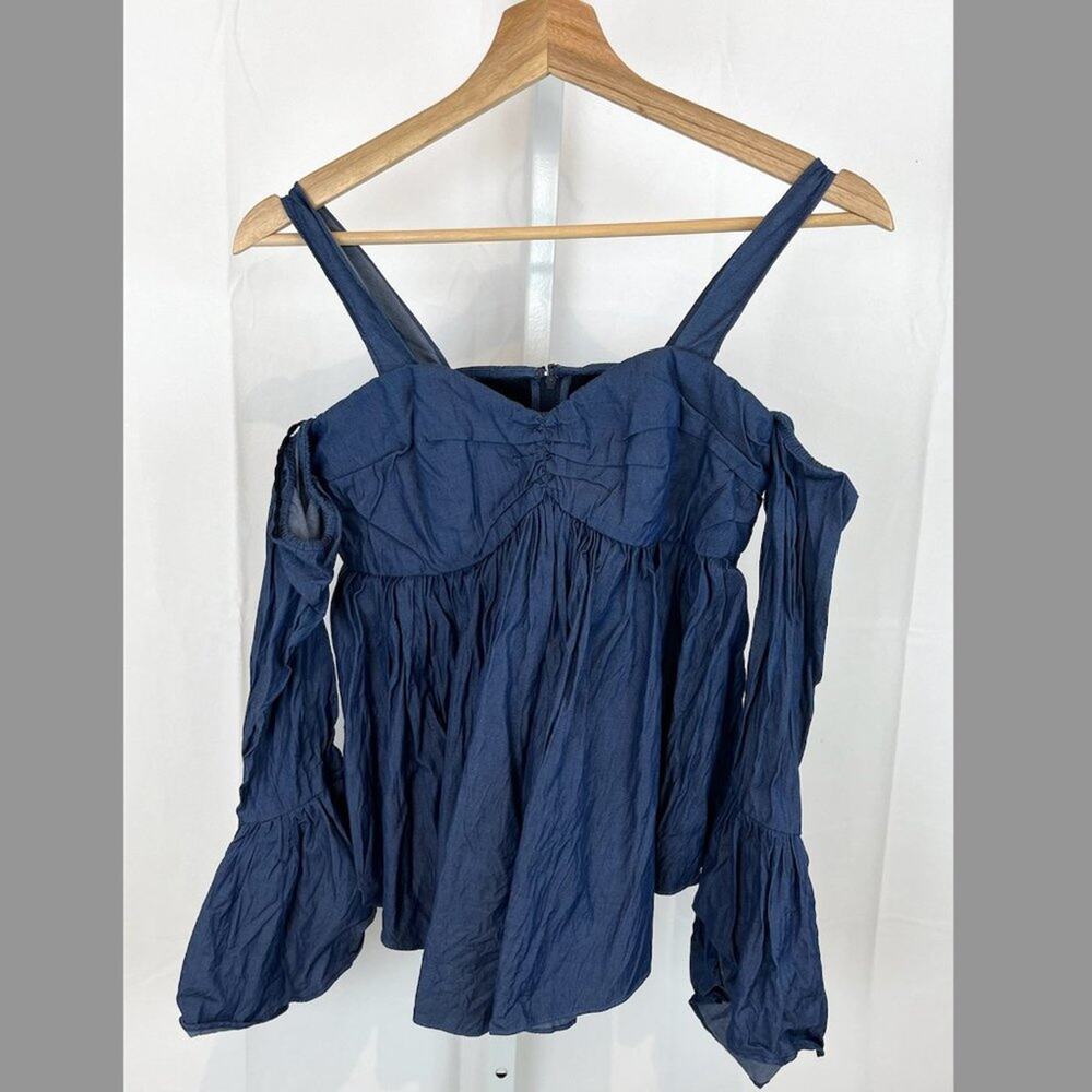 Caroline Constas  Size S Max Top Off Shoulder Bell Sleeve Dark Denim Blue